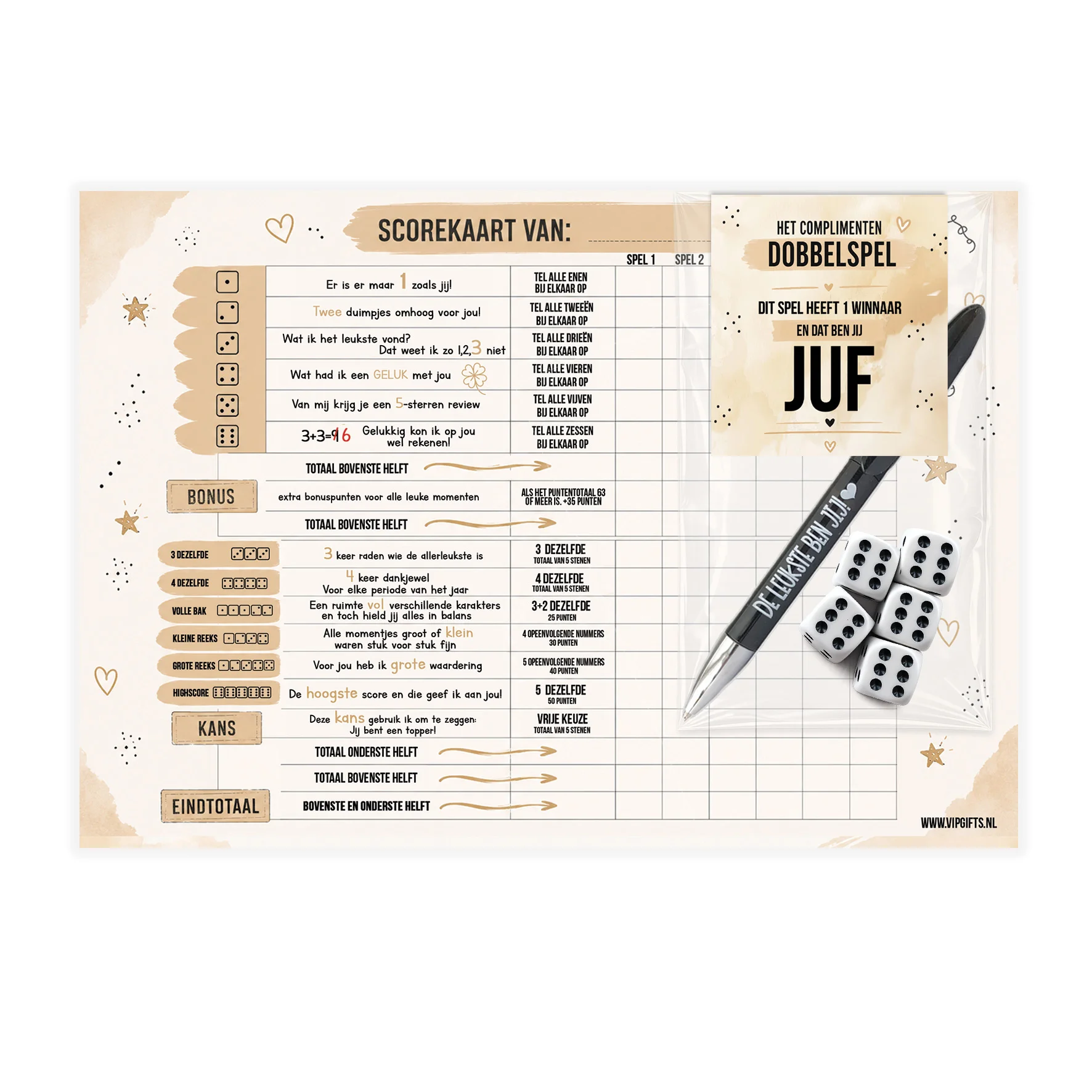 Complimentendobbelspel | Juf - Complimentendobbelspel juf - SPEL0001