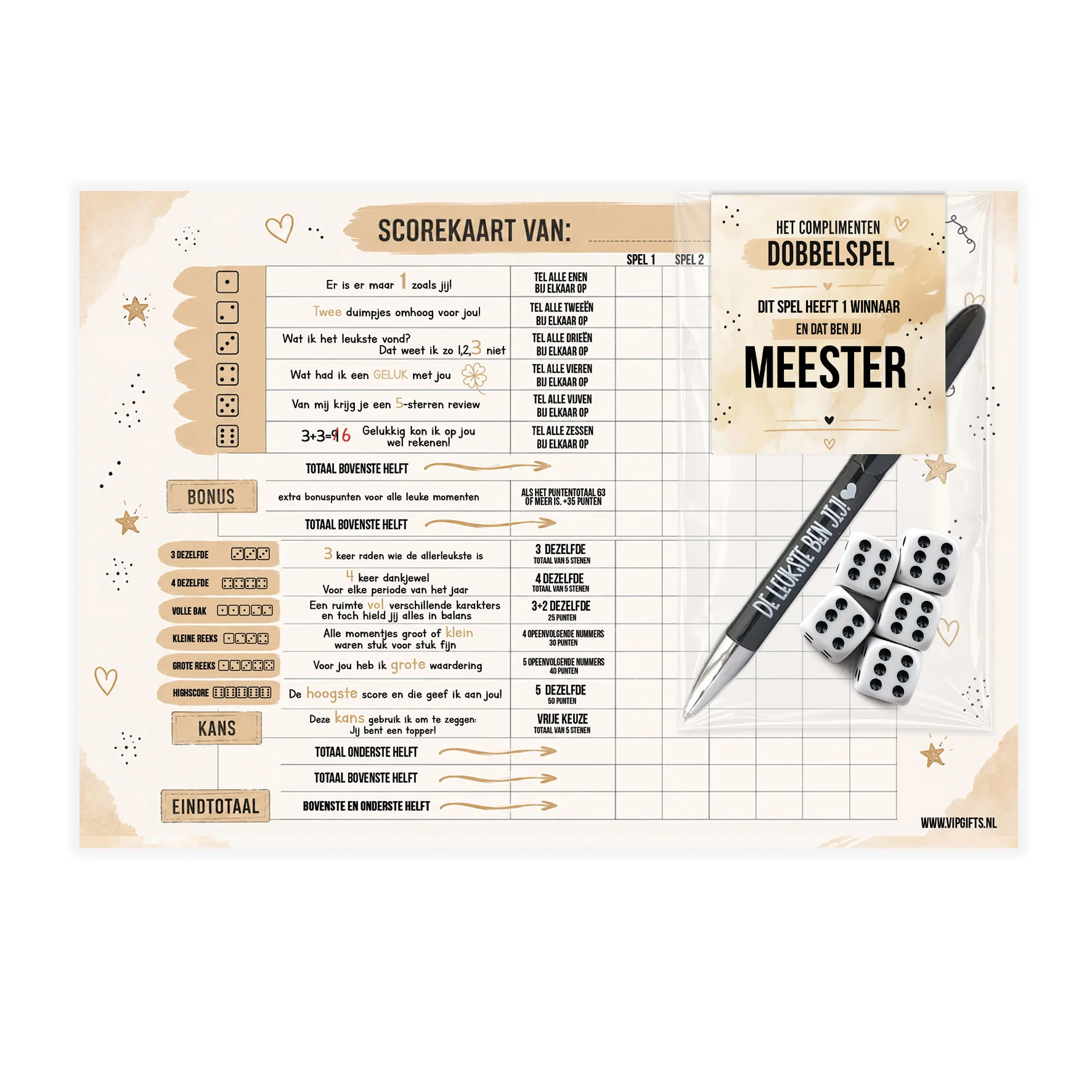 Complimentendobbelspel | Meester - Complimentendobbelspel meester - SPEL0002