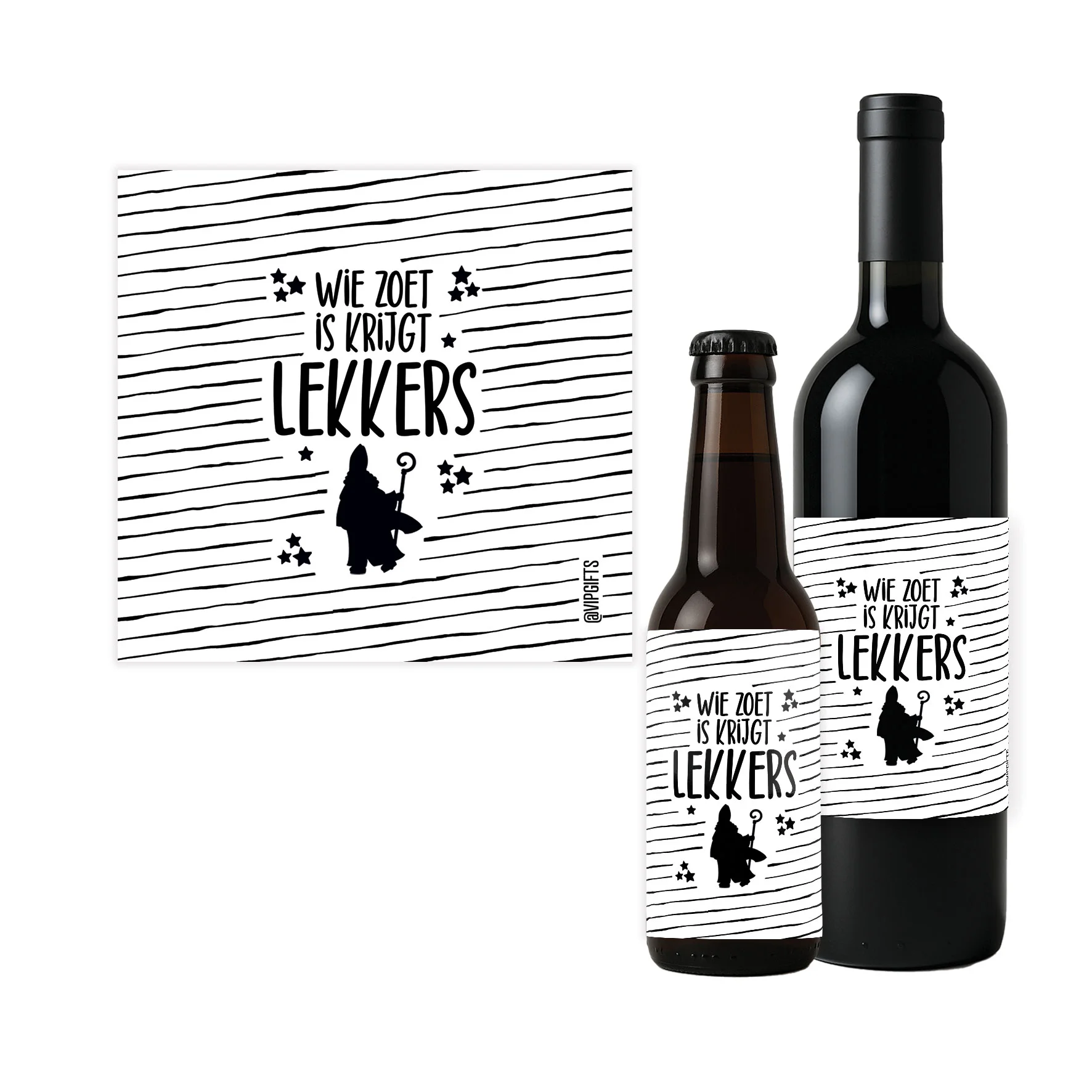 Flesetiket - Wie zoet is krijgt lekkers - Sint zoet - FLE0074