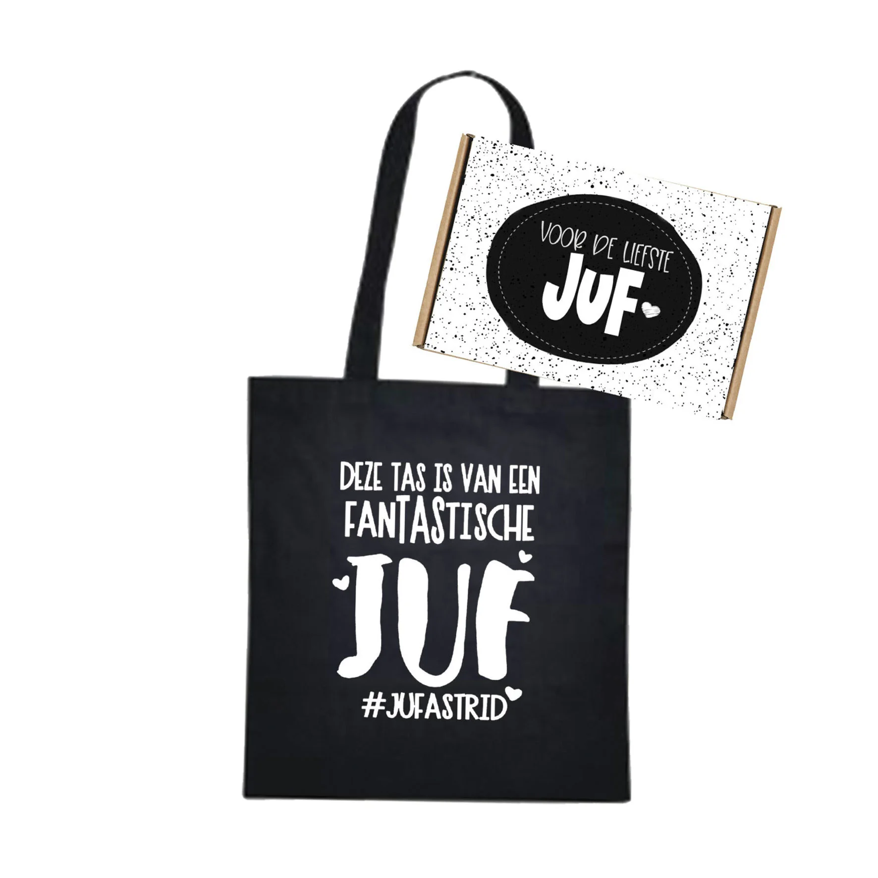 Katoenen Tas | JUF met kraftdoosje - Tas juf - TSK0010