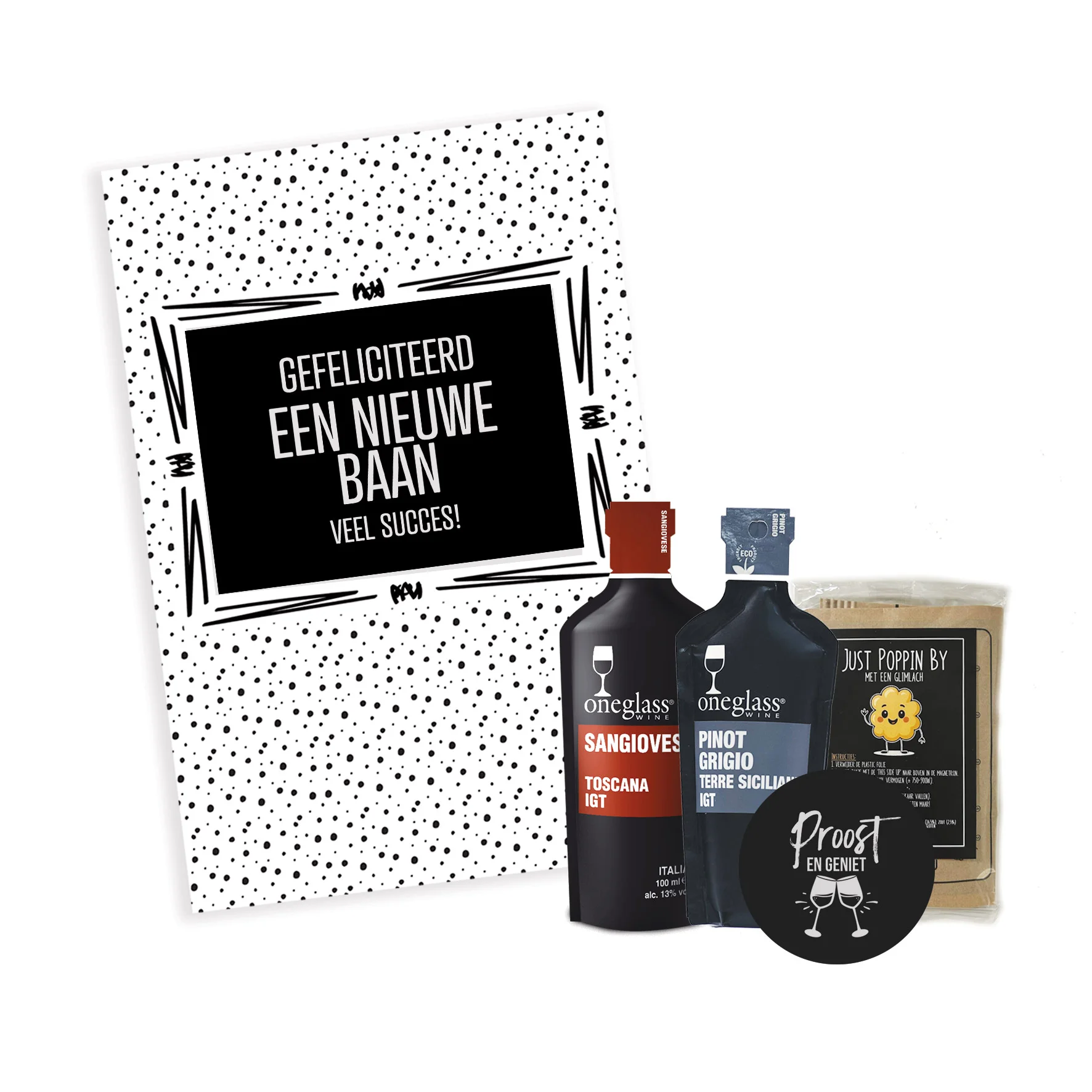 Wijn cadeaubox | Nieuwe baan - Wijn stip nieuwebaan - WIJB0020