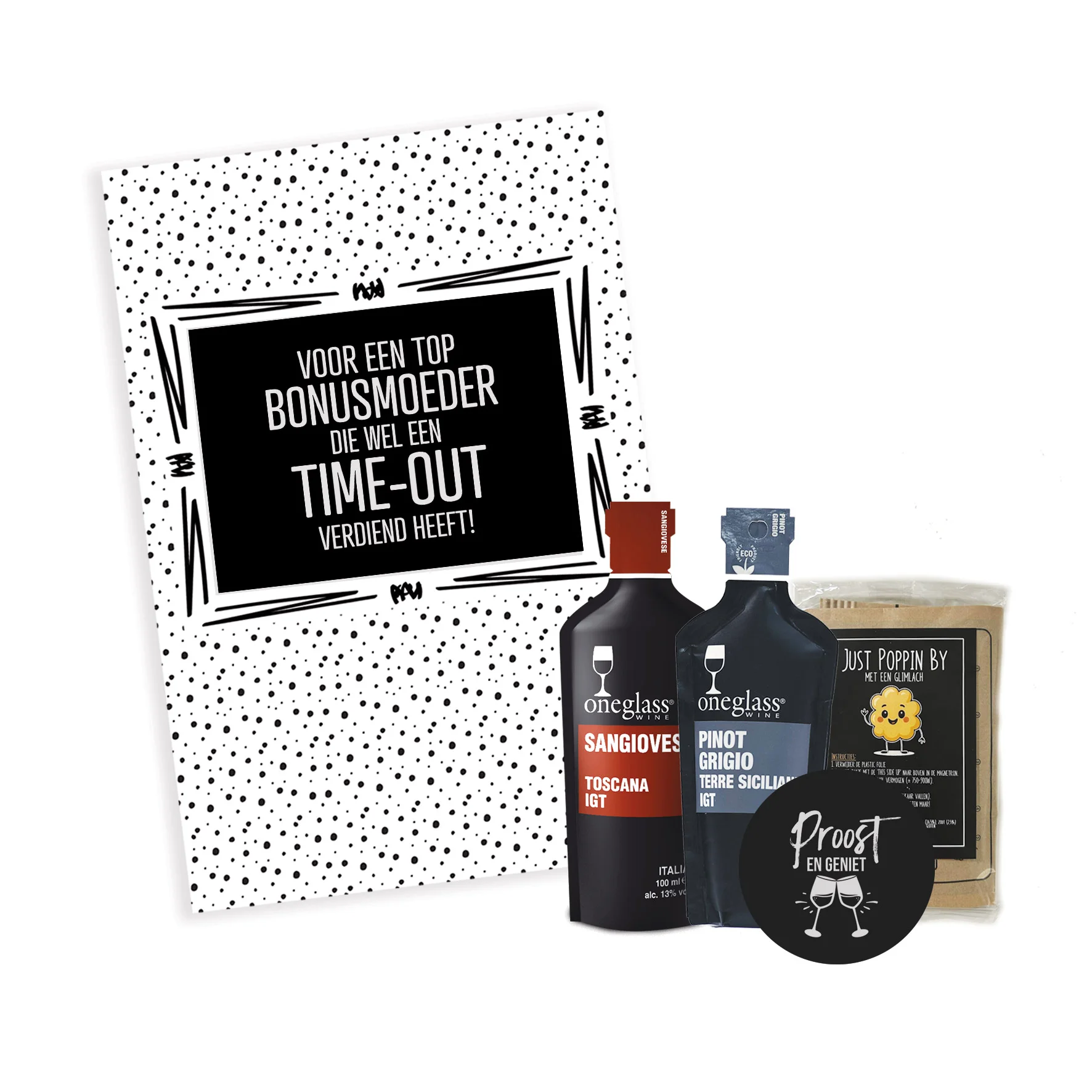 Wijn cadeaubox | bonusmoeder - Wijn stip timeout bonusmoeder - WIJB0004